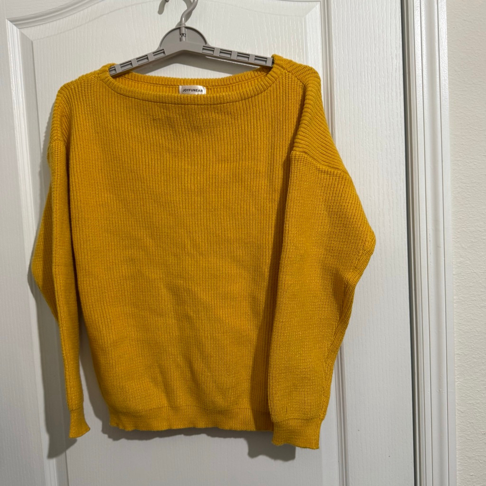Women's JOYFUNEAR Yellow Crew Neck Sweater S